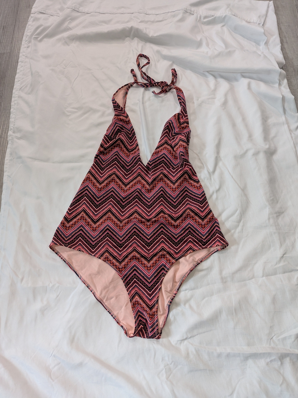 H&M Pink Chevron Halter One-Piece Swimsuit